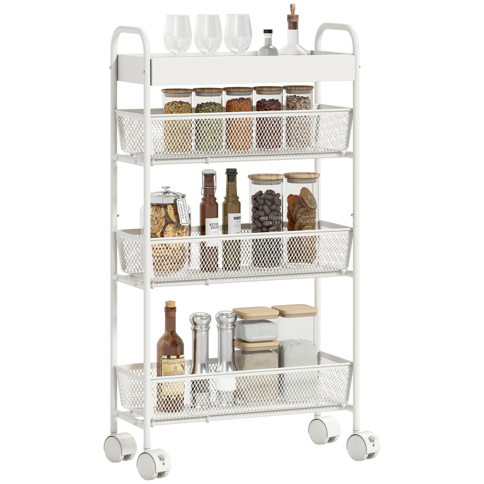 KÜCHENWAGEN DE-10508 3 Körbe, schmales Design Weiß - Weiß, Metall (19/80/43.2cm) - ComfortXL