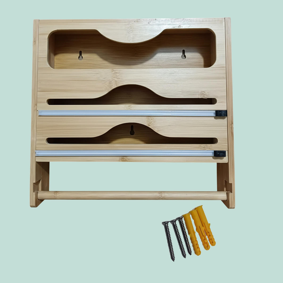 WANDROLLENHALTER - Hellbraun, Holz/Kunststoff (34.5/33/7cm) - Relaxdays