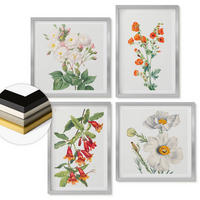 WANDBILDER 4er Set - 50x50 cm & 40x60 cm Silberner Rahmen - Retro-Blumenmalerei - Silberfarben, Kunststoff (50/50cm) - ArtPrintCave
