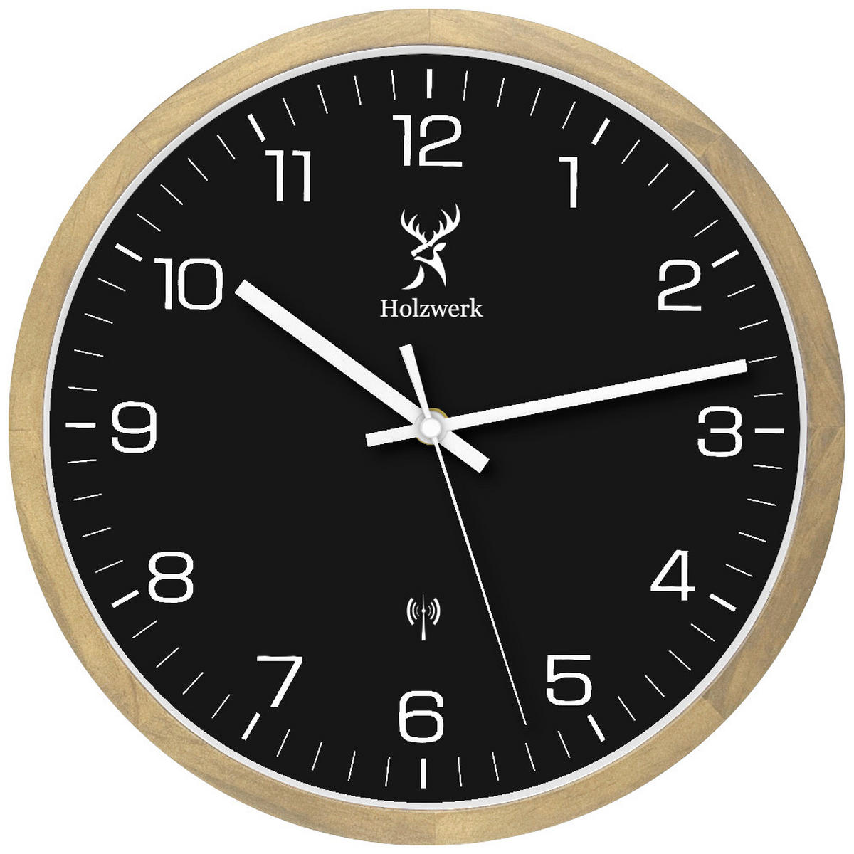 WANDUHR Holz Designer OFFENBURG (FUNK) Loft Wand Uhr, beige, schwarz - Beige/Schwarz, Glas/Holz (30/30/4.2cm) - Holzwerk