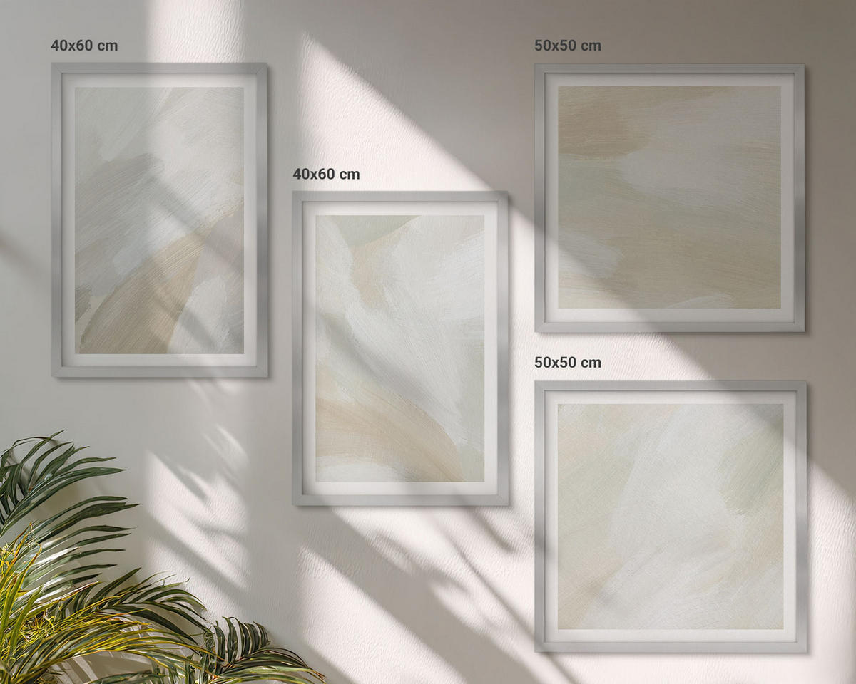 BILDER SET 4er Set - 50x50 cm & 40x60 cm Silberner Rahmen - Abstrakte Pinselmalerei auf Leinwand - Silberfarben, Kunststoff (50/50cm) - TULUP
