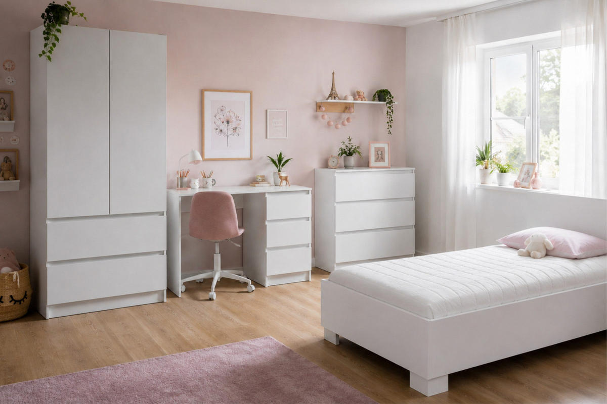 JUGENDZIMMER-SET SIMO F 4-teilig in Weiß - Weiß, Holzwerkstoff (384/180/96cm) - Deine Möbel 24