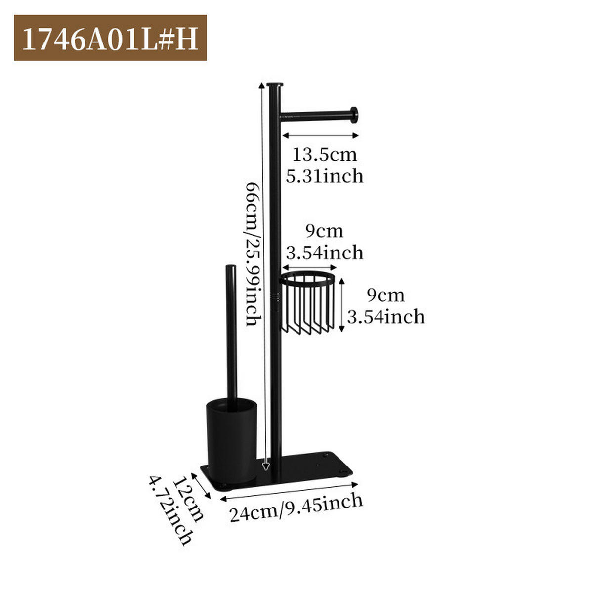 TOILETTENBÜRSTENHALTER – (Schwarz) 24 x 12 x 66 cm - Schwarz, Metall (12/66/24cm)