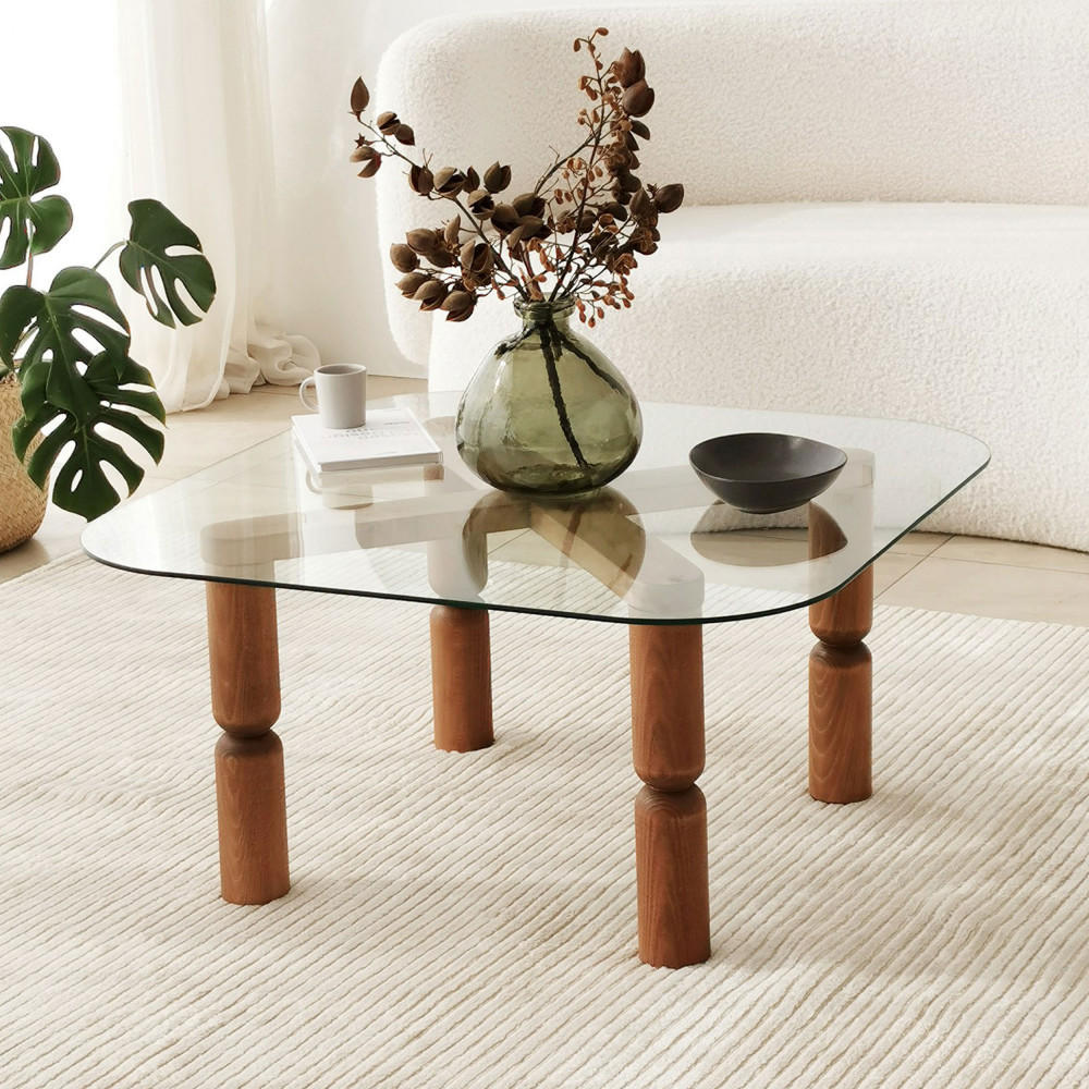 COUCHTISCH - Glas - Dunkles Holz - Nussbaumfarben, Glas (80/80/40cm) - Drawer