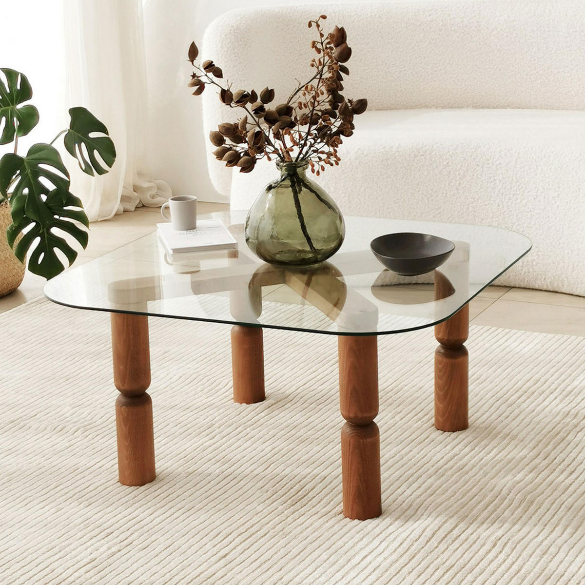 COUCHTISCH - Glas - Dunkles Holz - Nussbaumfarben, Glas (80/80/40cm) - Drawer