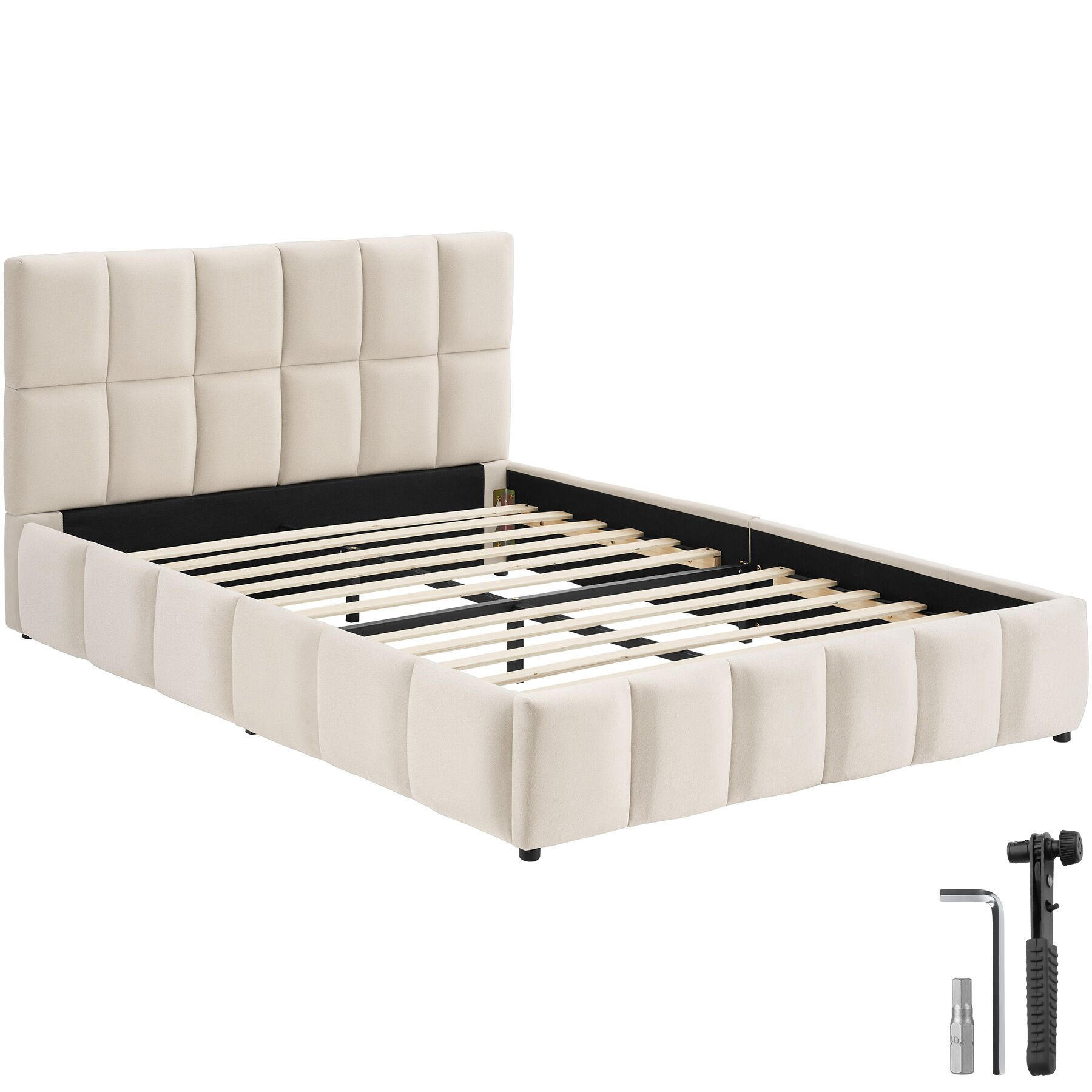 POLSTERBETT Shirley, Belastbarkeit 250 kg, Samtoptik sand - Gelb/Samtahornfarben, Holz (140/200cm) - tectake
