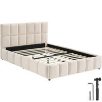 POLSTERBETT Shirley, Belastbarkeit 250 kg, Samtoptik sand - Gelb/Samtahornfarben, Holz (140/200cm) - tectake