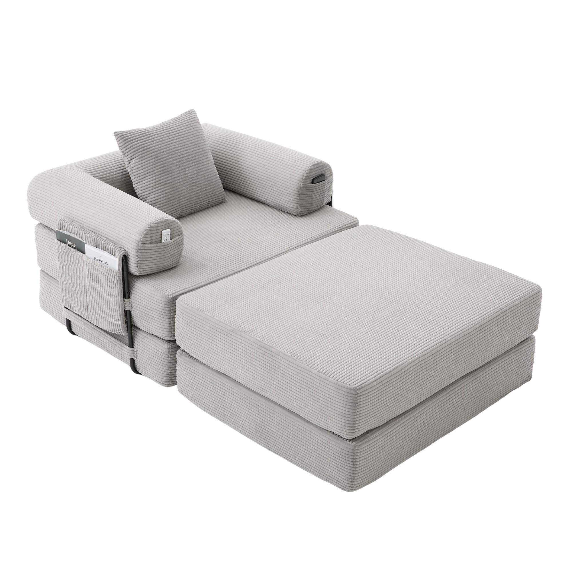 SOFA modular mit Hocker 112 x 190 cm Cord Hellgrau - Hellgrau, Kunststoff (190/67/112cm) - Meubliv