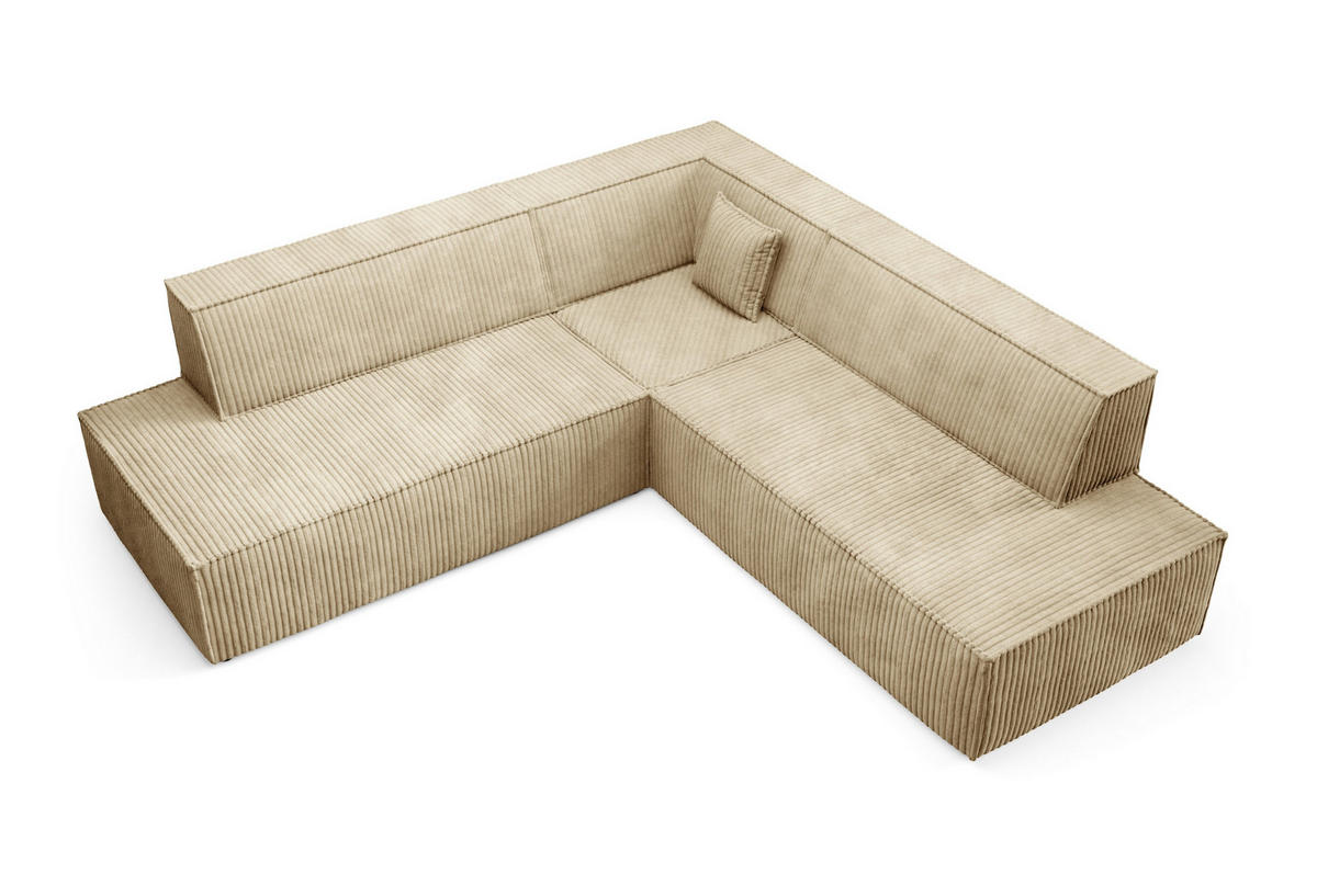 ECKSOFA TESSO II L-S Beige Kordstoff mit Schlaffunktion - Beige, Holz (254/254cm) - MASSENO