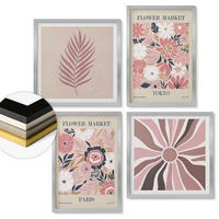 WANDBILDER 4er Set - 50x50 cm & 40x60 cm Silberner Rahmen - Blumenmuster, Blätter, Geometrie - Silberfarben, Kunststoff (50/50cm) - ArtPrintCave