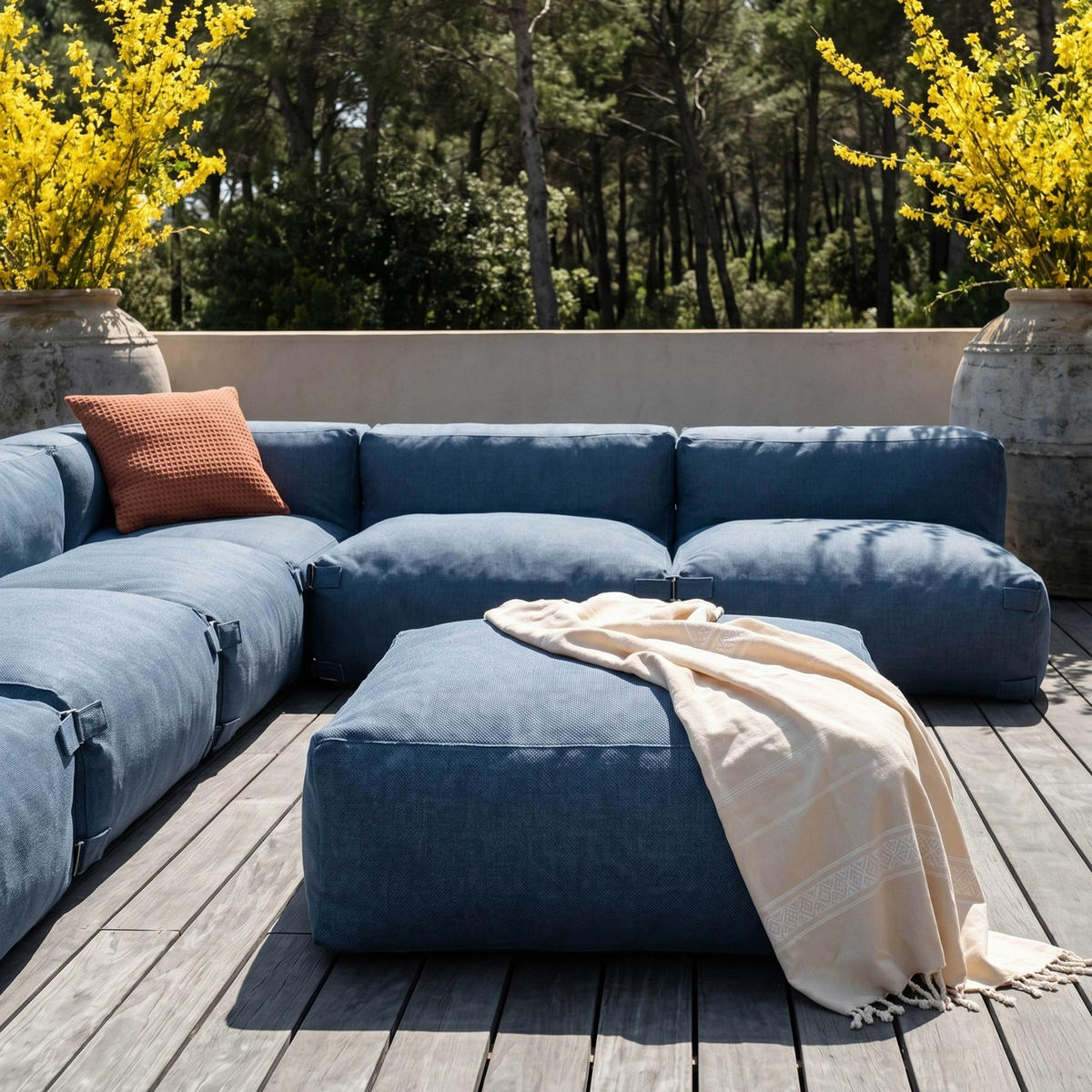GARTENSOFA 8-tlg., Pazifikblau - Blau, Textil - Oviala