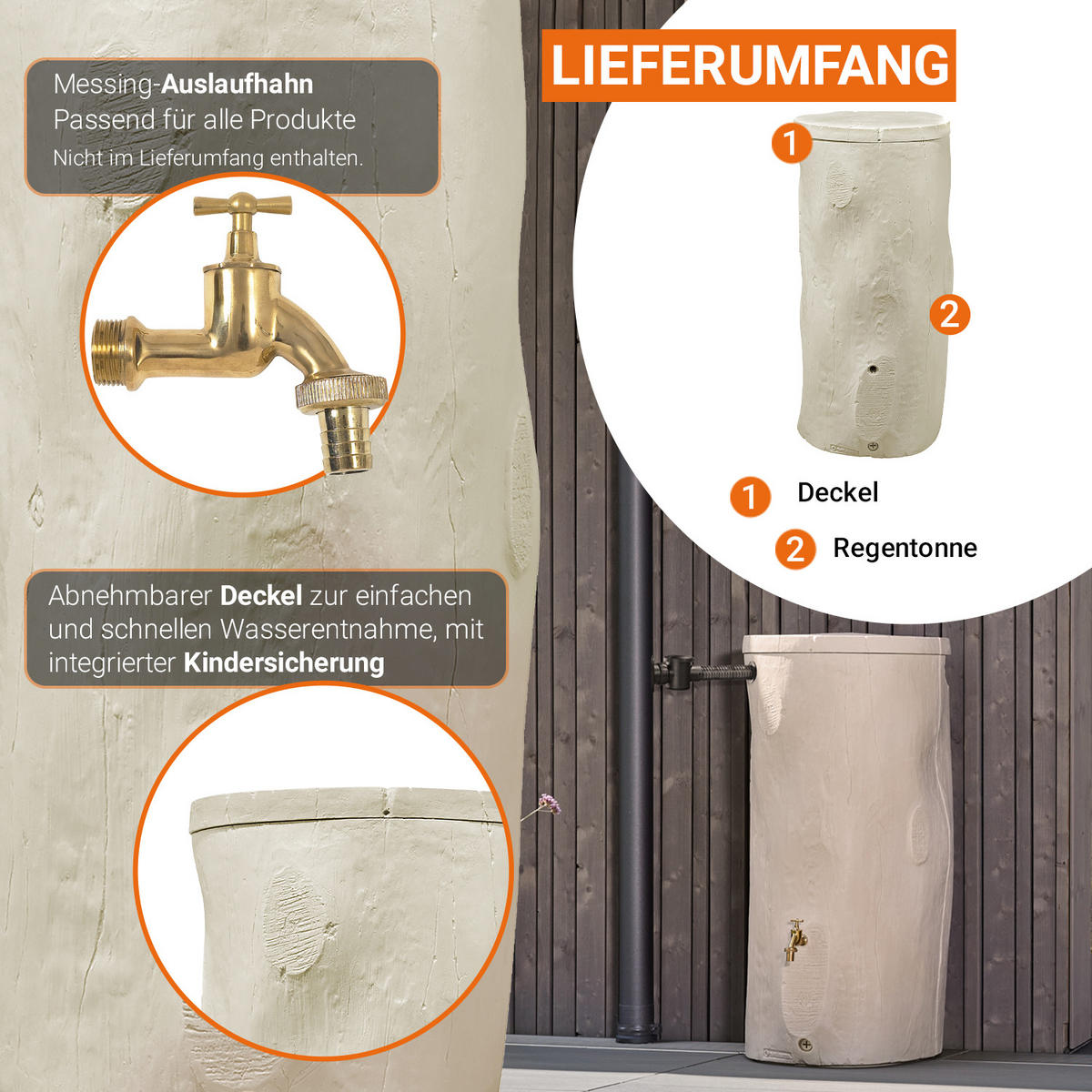 STOCK Regentonne 400 L, pine - Pinienfarben, Kunststoff (72/119/72cm) - GARANTIA