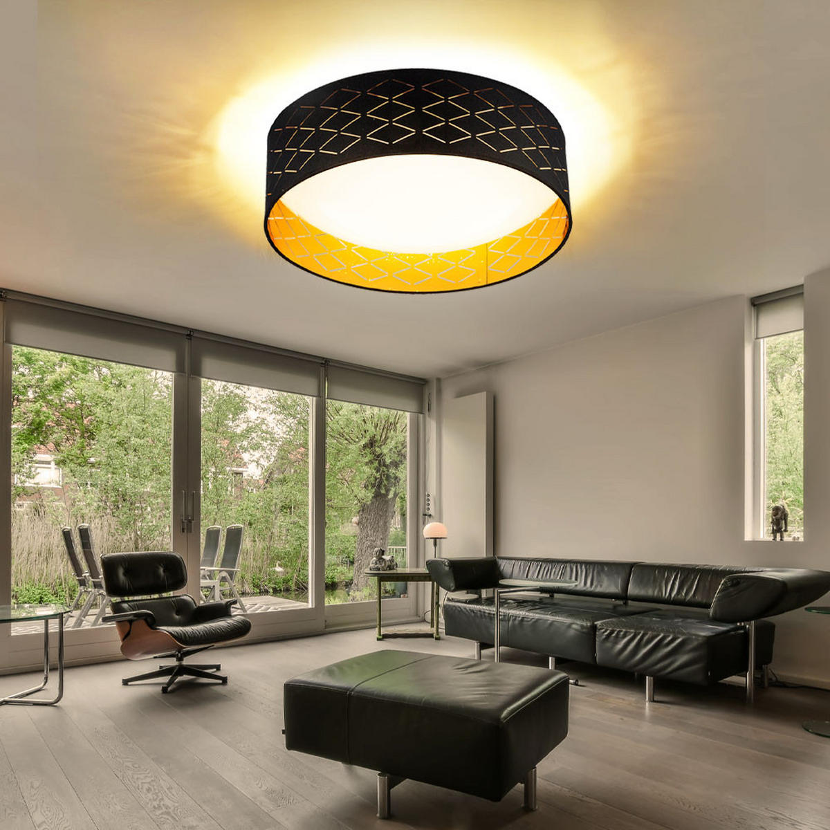 LED DECKENLEUCHTE Clarke schwarz gold - Schwarz, Metall (40/40/12cm) - Globo Lighting