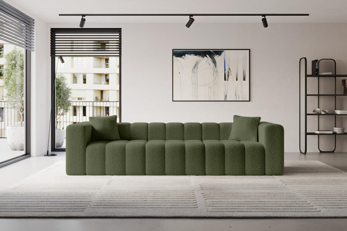 POHOVKA 3-MÍSTNÁ DONY-3 315x90x71 cm Zelená Buklé - černá/zelená barva, kompozitní dřevo/textil (315/71/90cm) - ALTDECOR