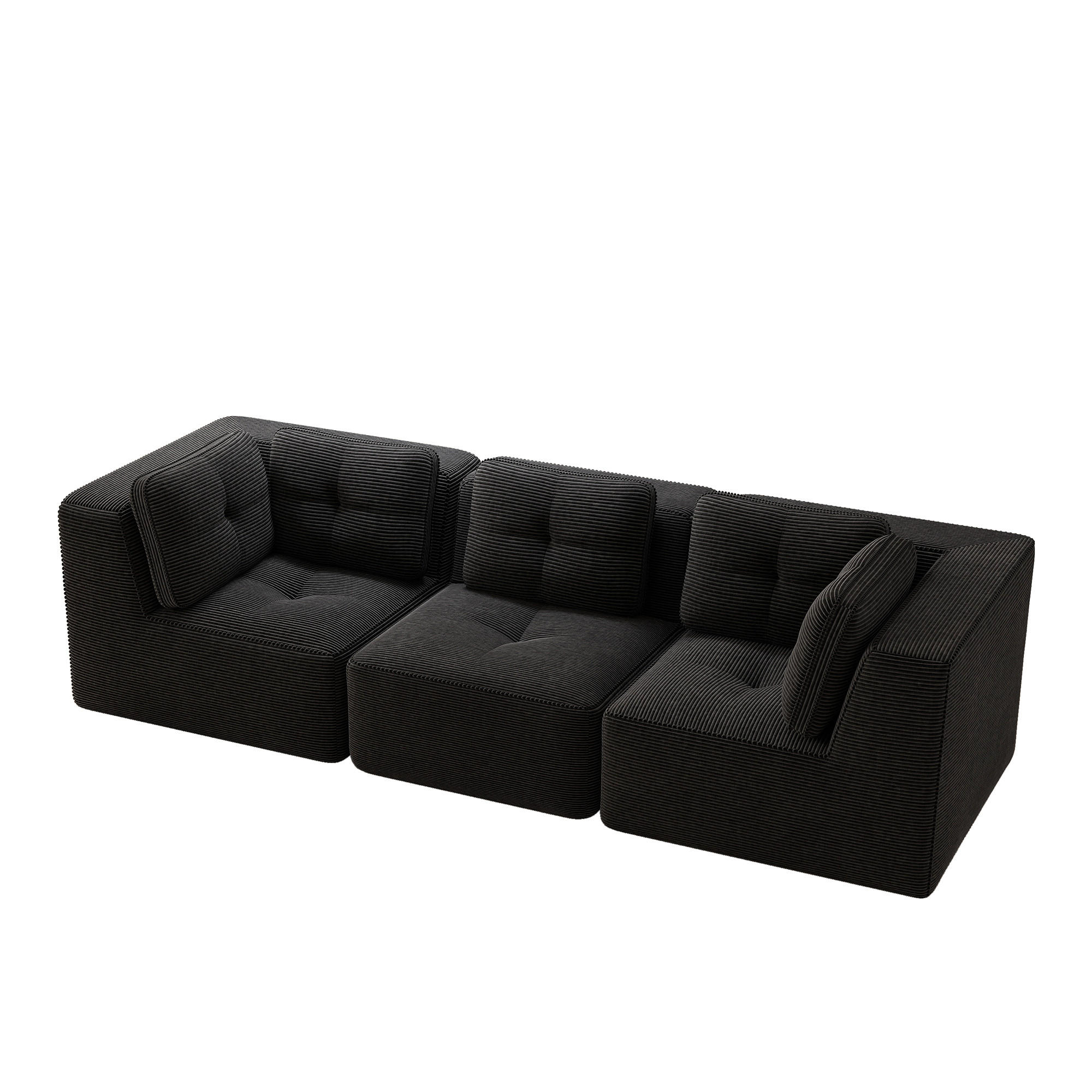 3-SITZER Sofa 297x104x69 cm aus Cordstoff rahmenlos modular, schwarz - Schwarz, Textil (104/69/297cm)