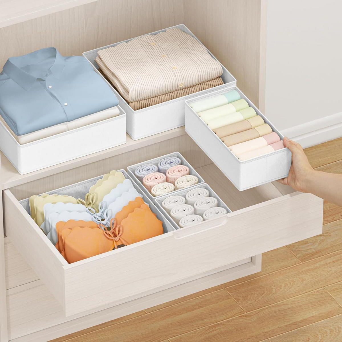 SCHUBLADEN Organizer 8-teiliges Set Weiß - Multicolor, Textil (15/9/30cm)