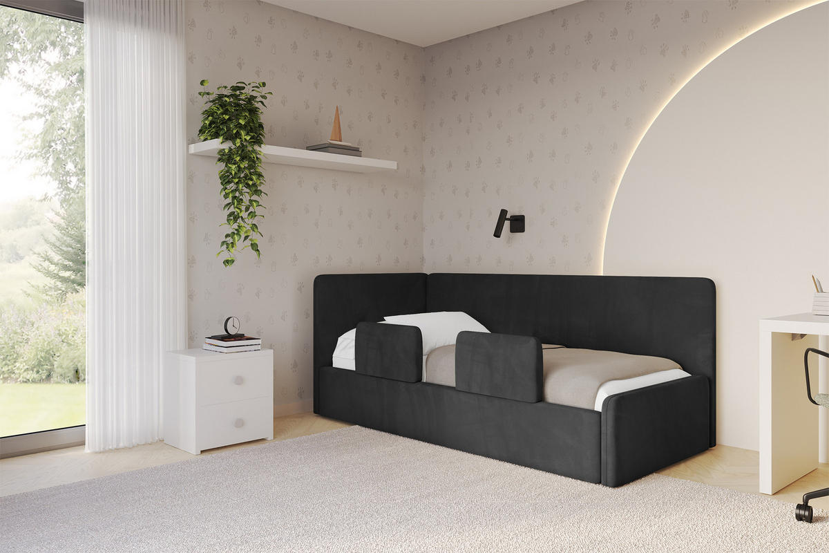 EINZELLBETT Jugendbett mit Bettkasten und Matratze H3/H4, Rechts - NORY 100x200 Schwarz - Anthrazit, Holzwerkstoff/Textil (100/200cm) - ALTDECOR