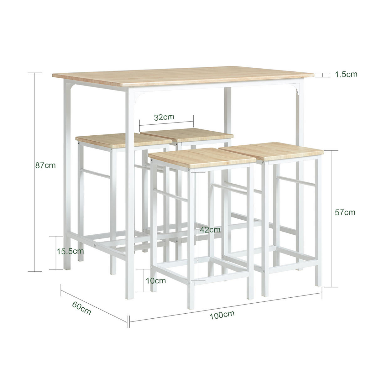 BARTISCH + 4 x BARHOCKER - Weiß, Holzwerkstoff (100/87/60cm) - SoBuy