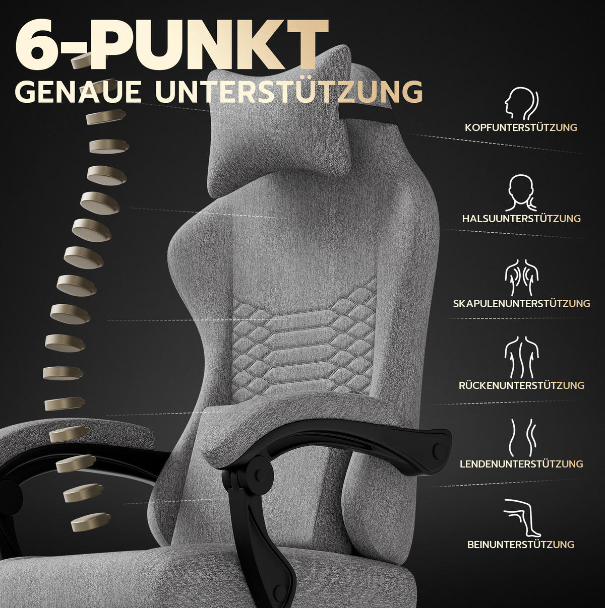 GAMING-STUHL ergonomisch Stoff Light Gray mit Fußstütze - Hellgrau, Kunststoff (63/120.5/58.5cm) - Meubliv