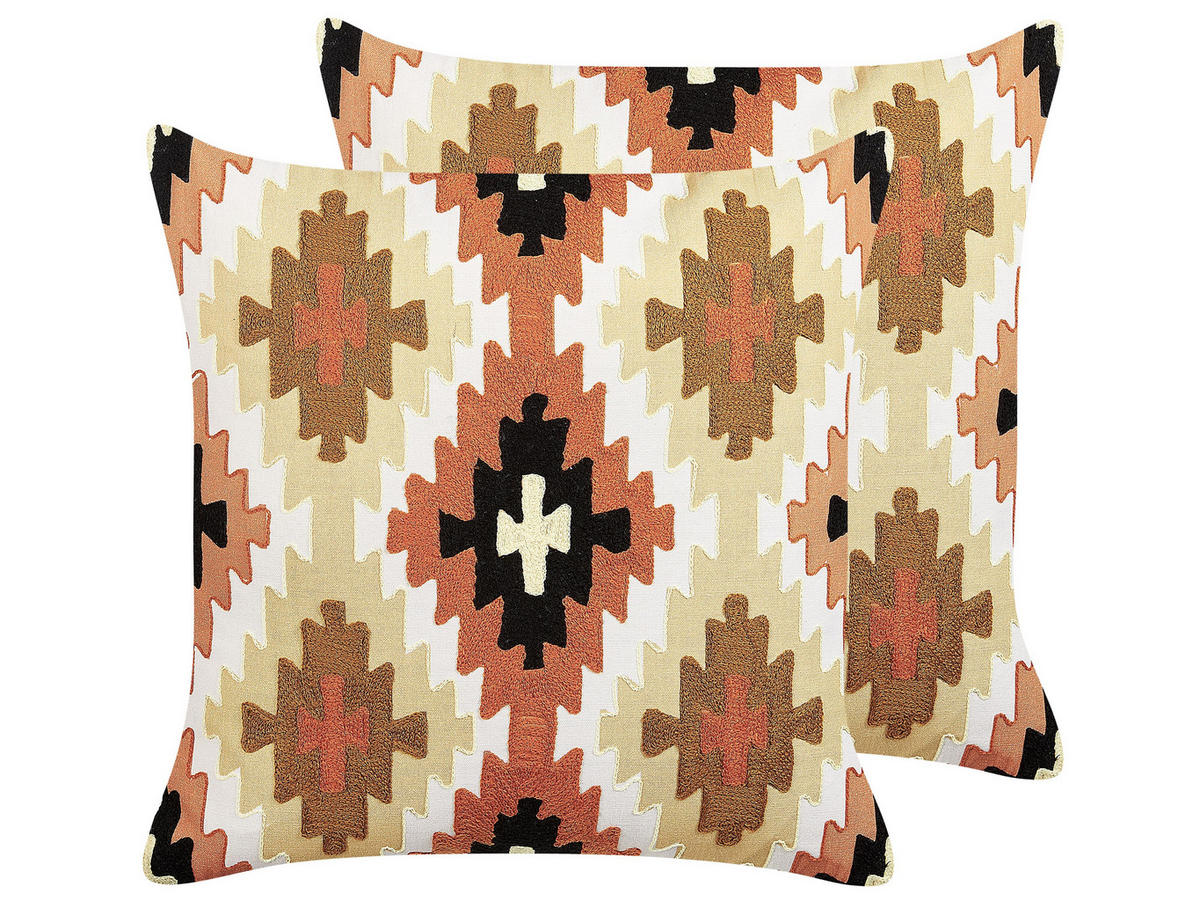 DEKOKISSEN 2er-Set Bunt 50/50 cm Serampore - Multicolor, Naturmaterialien/Textil (50/50cm) - Beliani