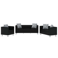 SOFA-SET Kunstleder 3-Sitzer + 2-Sitzer + Sessel Schwarz - Schwarz, Leder (170/63/62.5cm) - vidaXL
