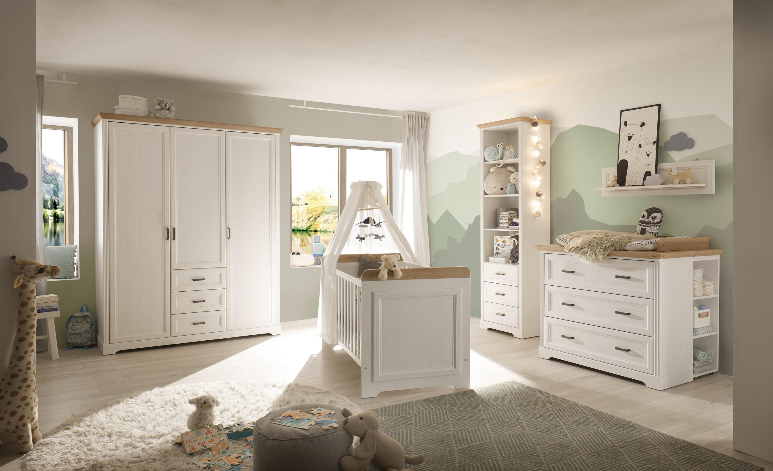 BABYZIMMER Jasmin in Anderson Pine mit Absetzungen in Artisan Eiche 7 teiliges Kinderzimmer Komplett Set - Beige/Braun, Holzwerkstoff (80/200/120cm)