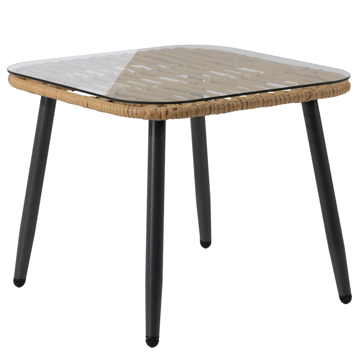 LOUNGESET - Polyrattan / Polyester - Braun / Creme - 4-teilig - Beige/Braun, Naturmaterialien/Glas - home24