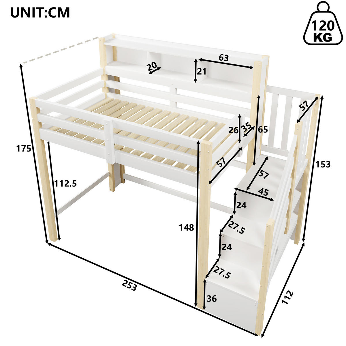 HOCHBETT 90/200 cm aus Kiefernholz mit LED-Licht Weiß/Natur - Naturfarben, Holz (90/200cm) - OKMYHOME