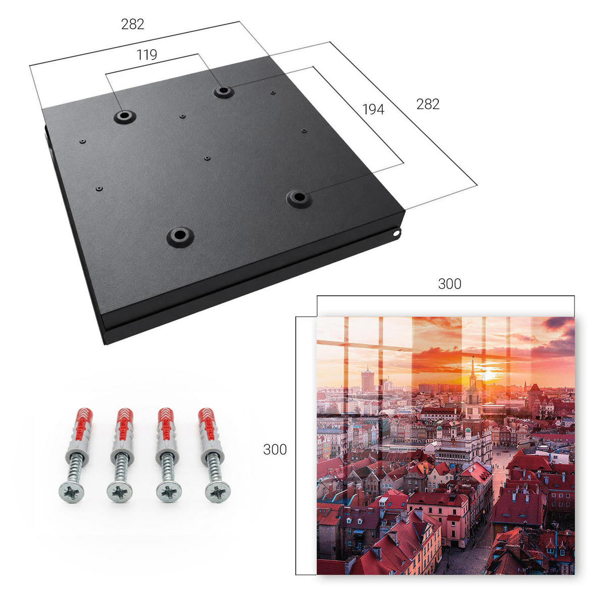 SCHLÜSSELBOX Schwarz 30x30 cm- Türöffnung nach rechts - Sonnenuntergang - Orange, Metall (30/30/5cm) - TULUP