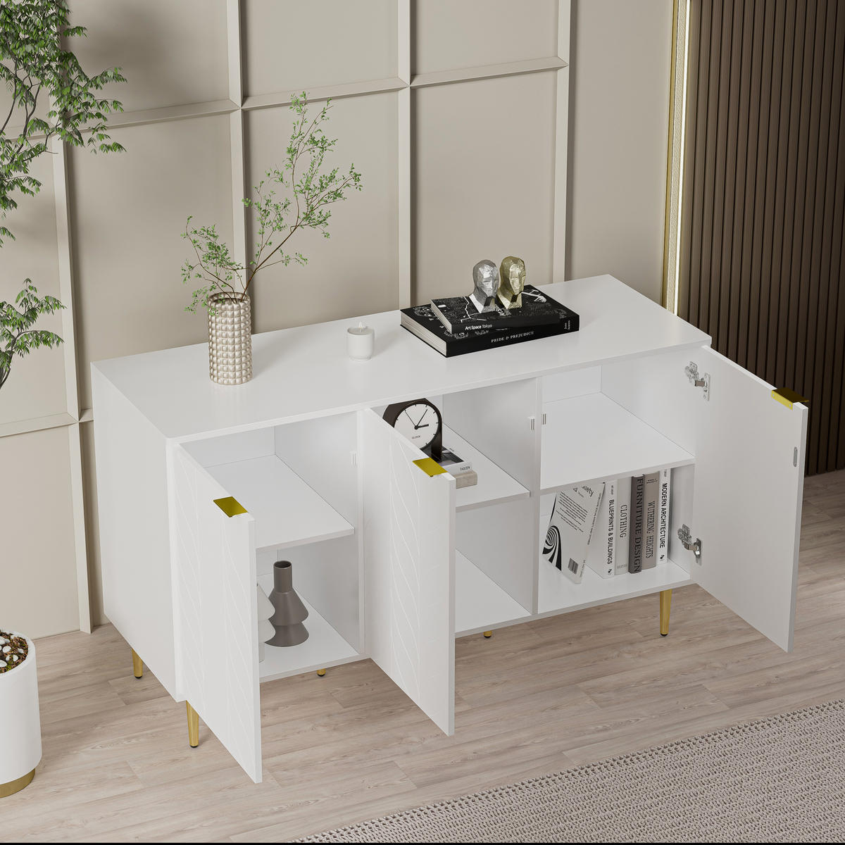 SIDEBOARD Weiß 127/45/75 cm - Weiß, Holzwerkstoff/Metall (45/75/127cm) - Urban Meuble