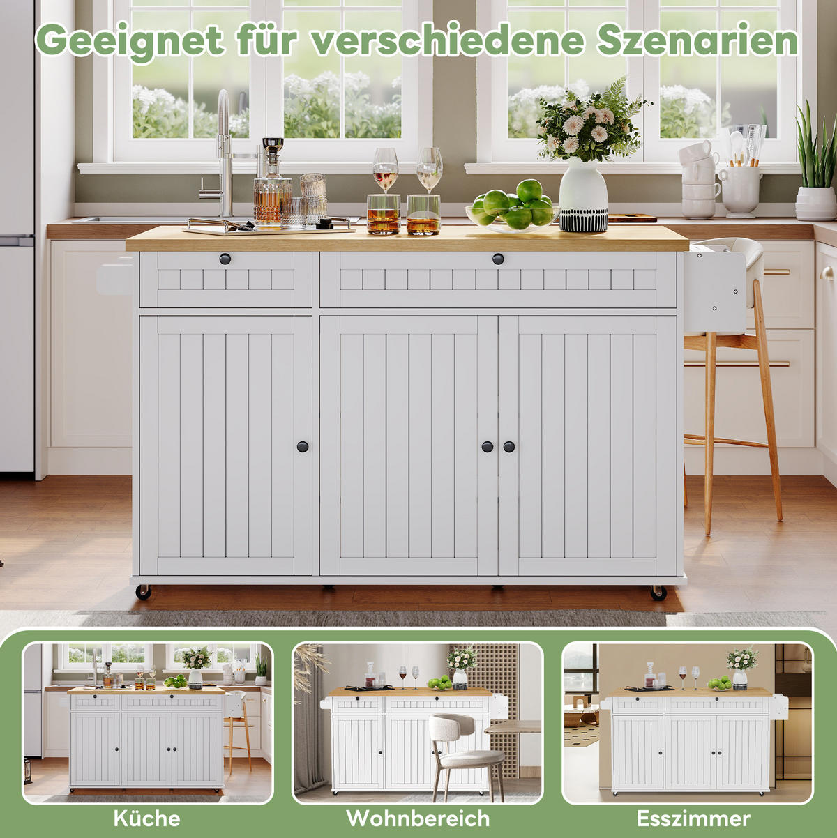 KÜCHENINSEL 137/45/89,5 cm aus MDF mit klappbarer Arbeitsplatte Natur/Weiß - Naturfarben, Holzwerkstoff (137/89.5/70cm) - Modenvie