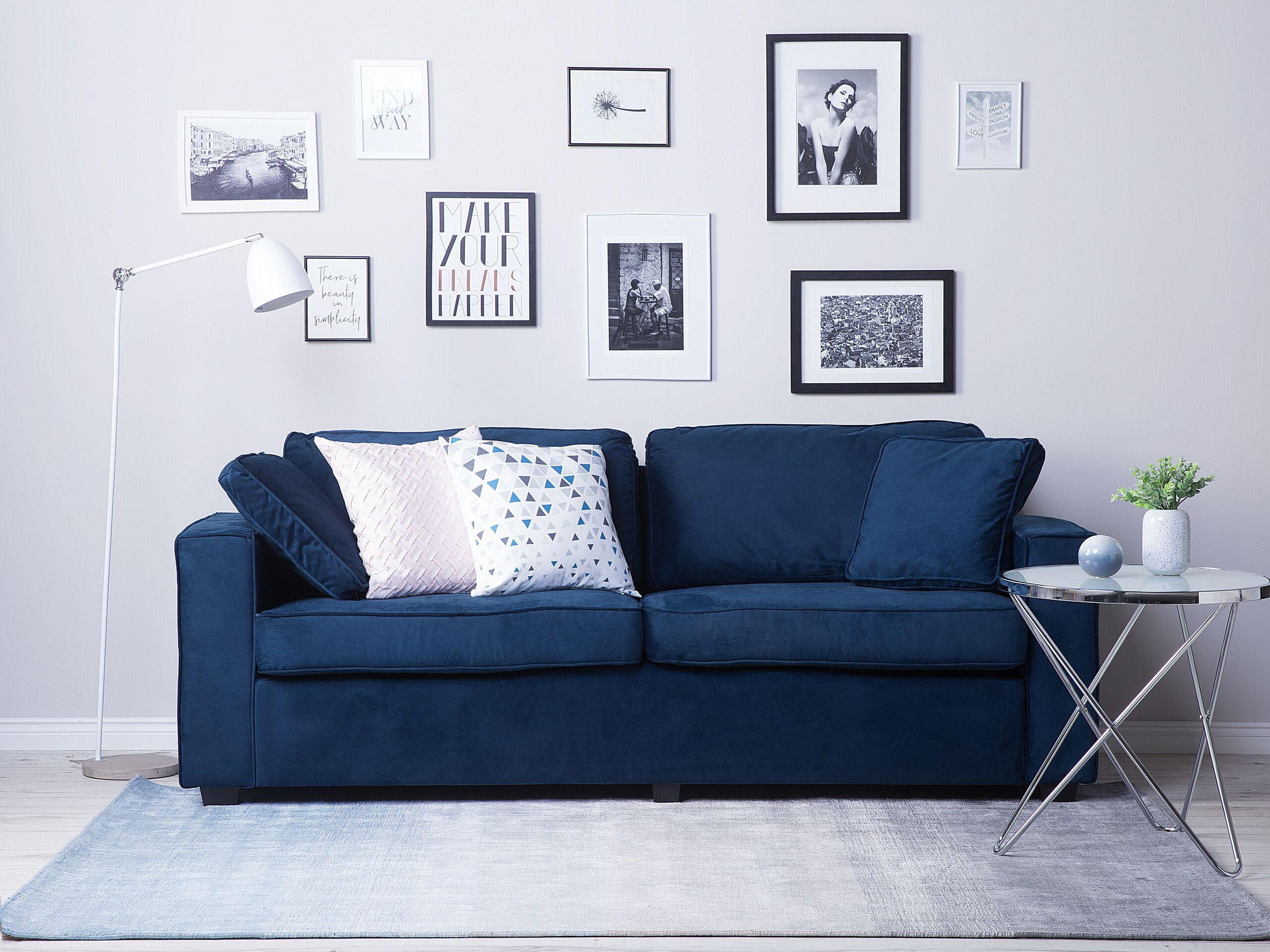 3-SITZER-SOFA Samtstoff Marineblau Falun - Hellblau, Textil (204/82/78cm) - Beliani