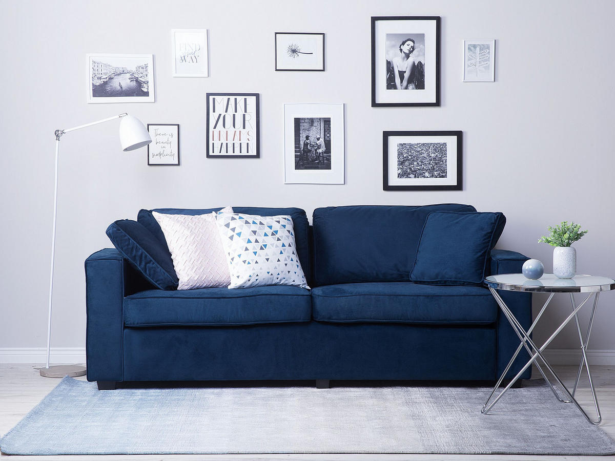 3-SITZER-SOFA Samtstoff Marineblau Falun - Hellblau, Textil (204/82/78cm) - Beliani