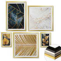 WANDBILDER 5er Set - 50x50 cm & 20x30 cm & 40x60 cm Goldrahmen - Moderne Pflanzenmuster - Goldfarben, Kunststoff (40/60cm) - ArtPrintCave