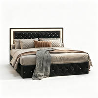 POLSTERBETT 160/200 cm, mit höhenverstellbarem Kopfteil, Doppelbett mit Lattenrost - Schwarz/Naturfarben, Holz/Metall (140/200cm) - FURNISHINGS HOME