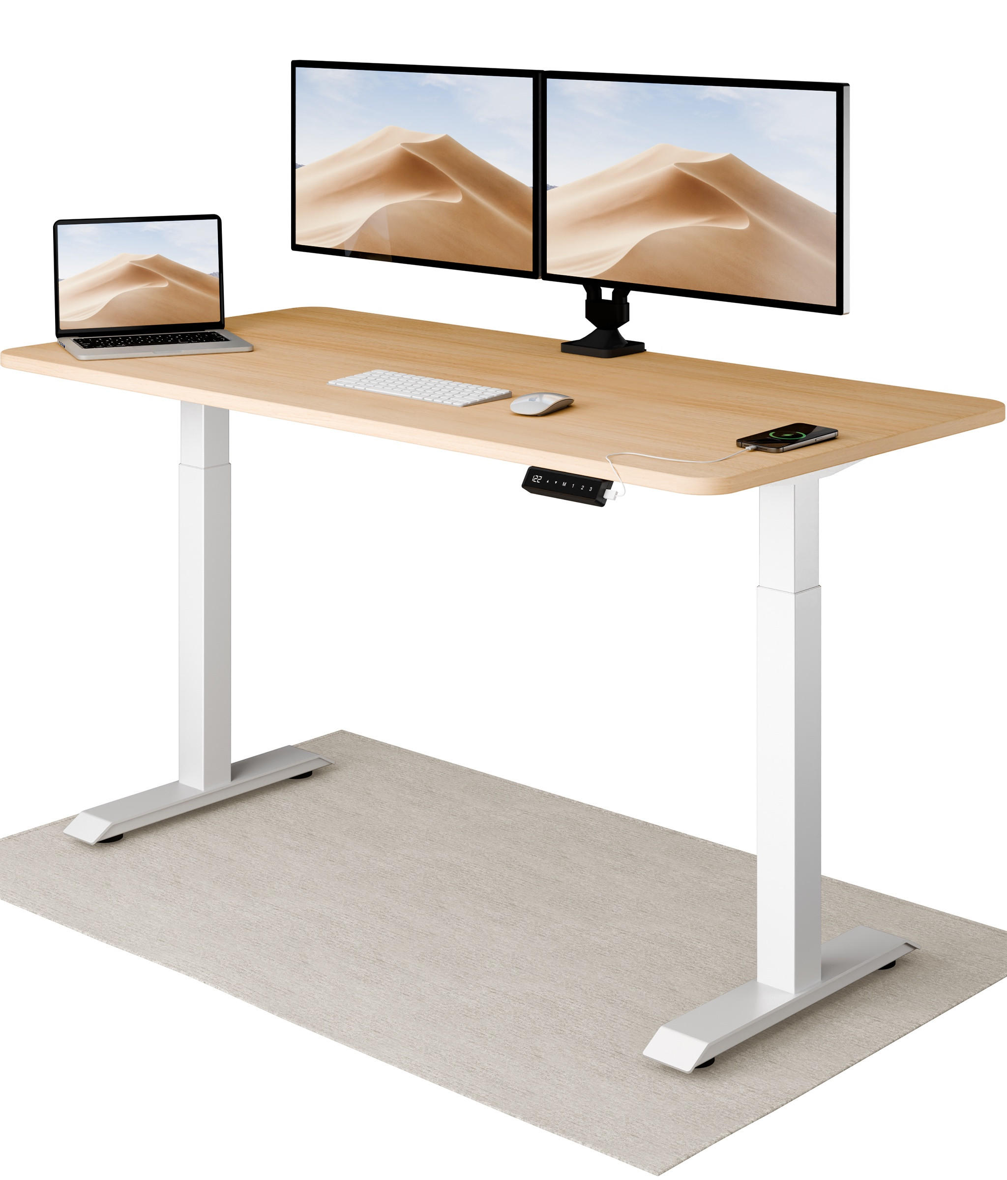 SCHREIBTISCH Elektrisch Höhenverstellbarer HomeOne 160x80cm Weiß/Eiche mit Memory-Funktion, Anti-Kollisions Technologie - Eichefarben/Weiß, Holzwerkstoff (80/160/72cm) - Desktronic
