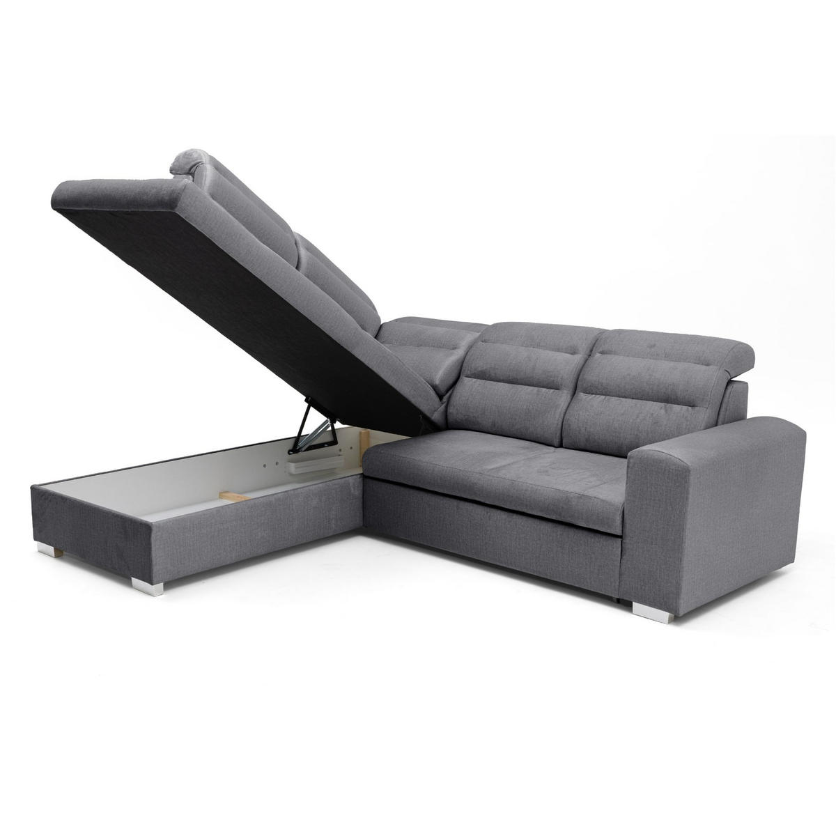 ECKSOFA CLOUD L Links mit Schlaffunktion 120x190 Velours Dunkelgrau - Chromfarben/Dunkelgrau, Holz/Kunststoff (202/260cm) - Muffo