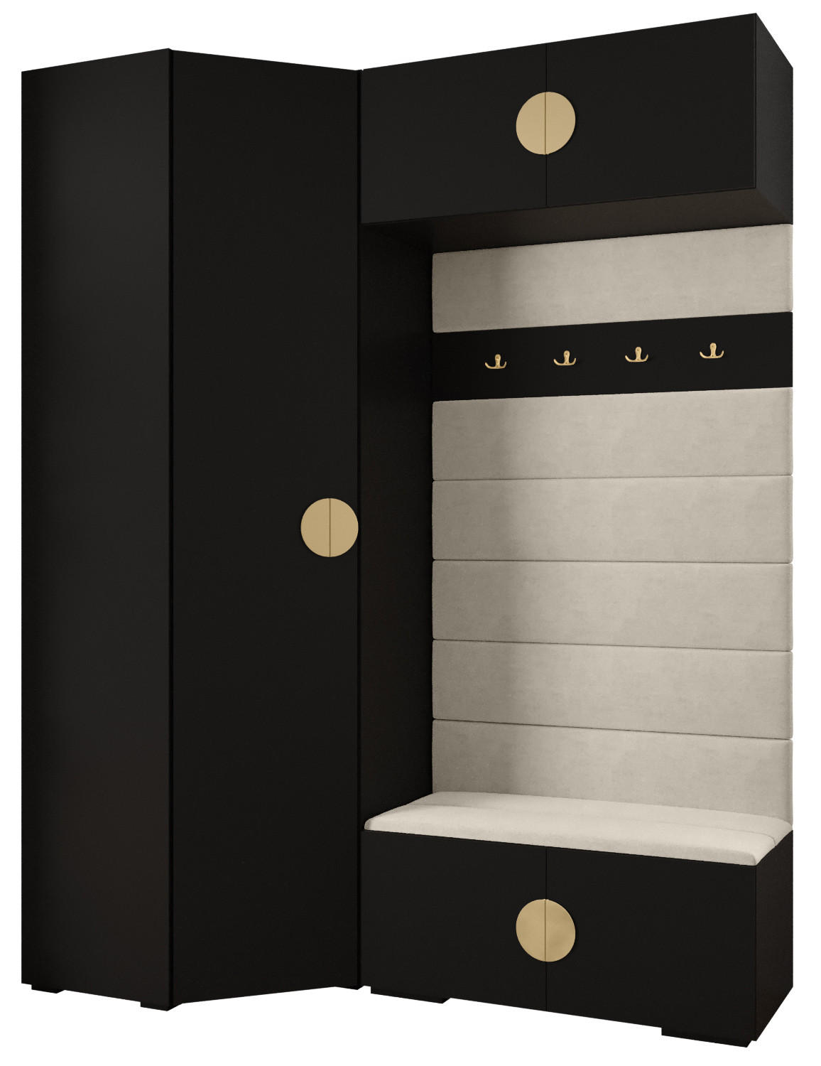 Abiks Möbel Garderoben-Set Schwarz, Beige, Gold 181.7x236.7x47 cm