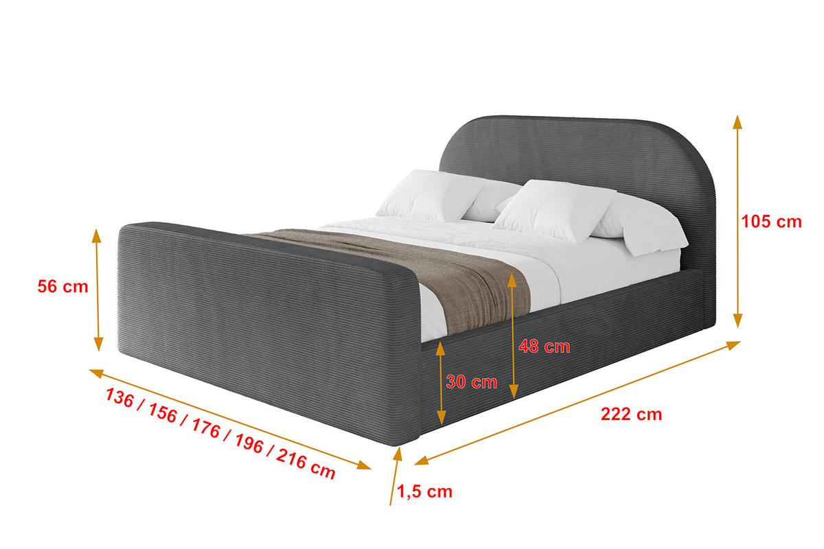 POLSTERBETT mit Bettkasten, Fußteil und Lattenrost, Boxbett mit Matratze H3/H4 - TIVON-Z 180x200 Dunkelgrau - Anthrazit, Holzwerkstoff/Textil (180/200cm) - ALTDECOR