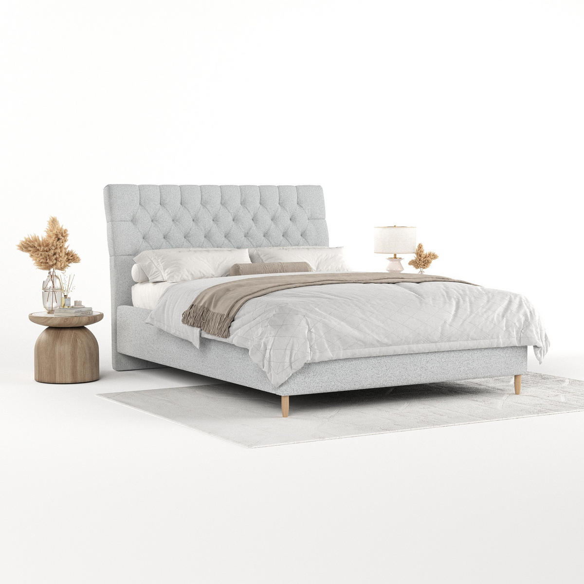 POLSTERBETT Lira 160/200 cm Hellgrau im Riva Stoff - Hellgrau/Naturfarben, Holz/Holzwerkstoff (160/200cm) - AltaBeds