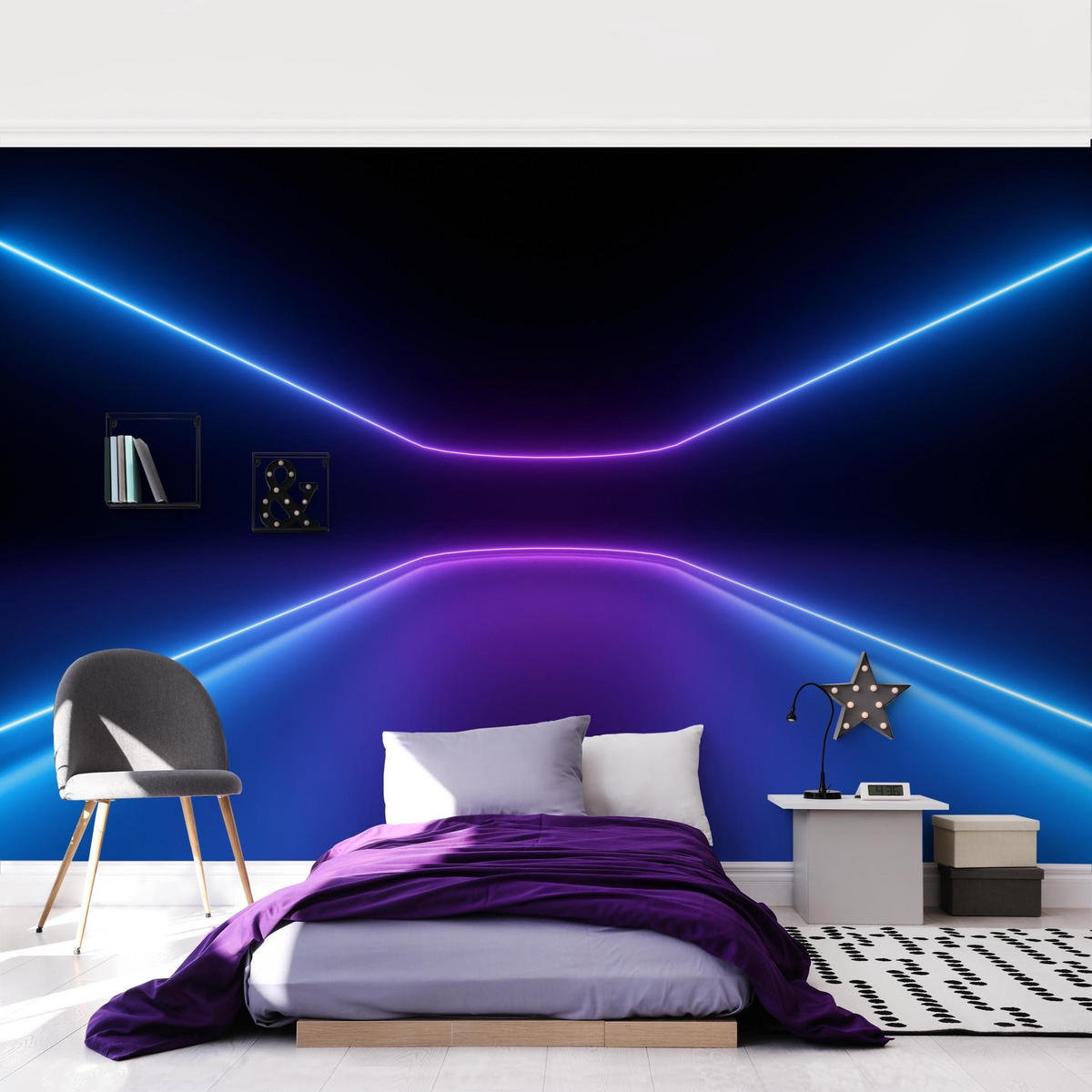 FOTOTAPETE Neonlichter 336/225 cm - Violett, Papier (336/225cm) - Bilderwelten