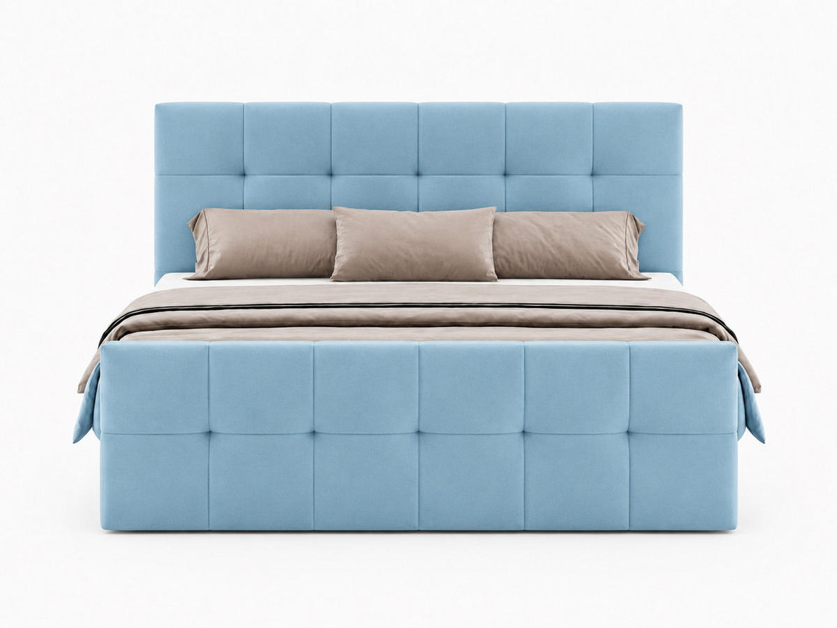 BOXBETT AUREN FRONT 160x200 cm Komplett-Set mit Bonell-Matratze, Topper und Bettkasten, Samt Hellblau - Hellblau, Textil (160/200cm) - Luxkor24