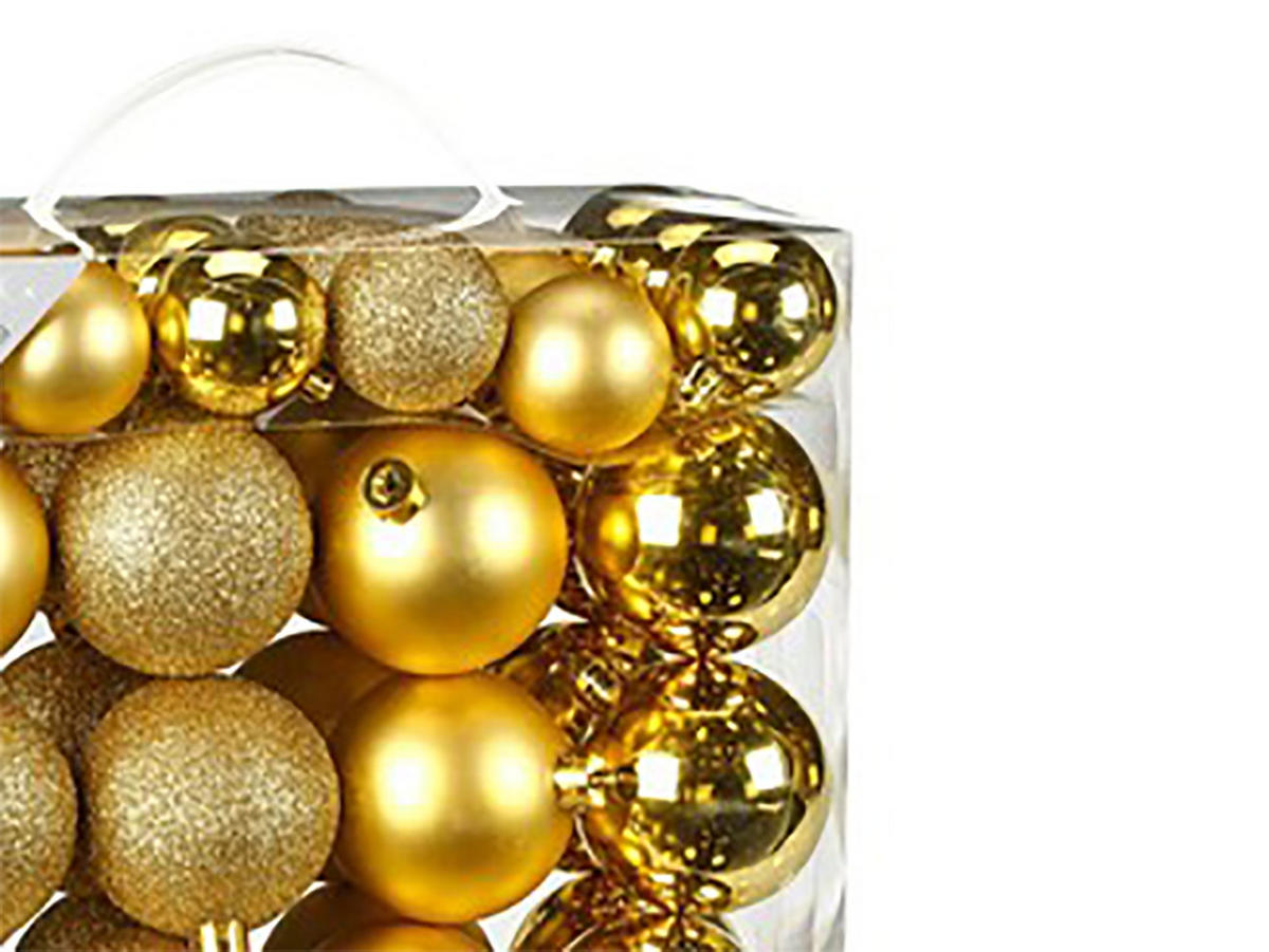 LAALU CHRISTBAUMKUGEL-SET 44 Stück Ornamenten: runde Goldmischung 4 und 6 cm - Goldfarben, Kunststoff (0.01/1/0.01cm) - LAALU