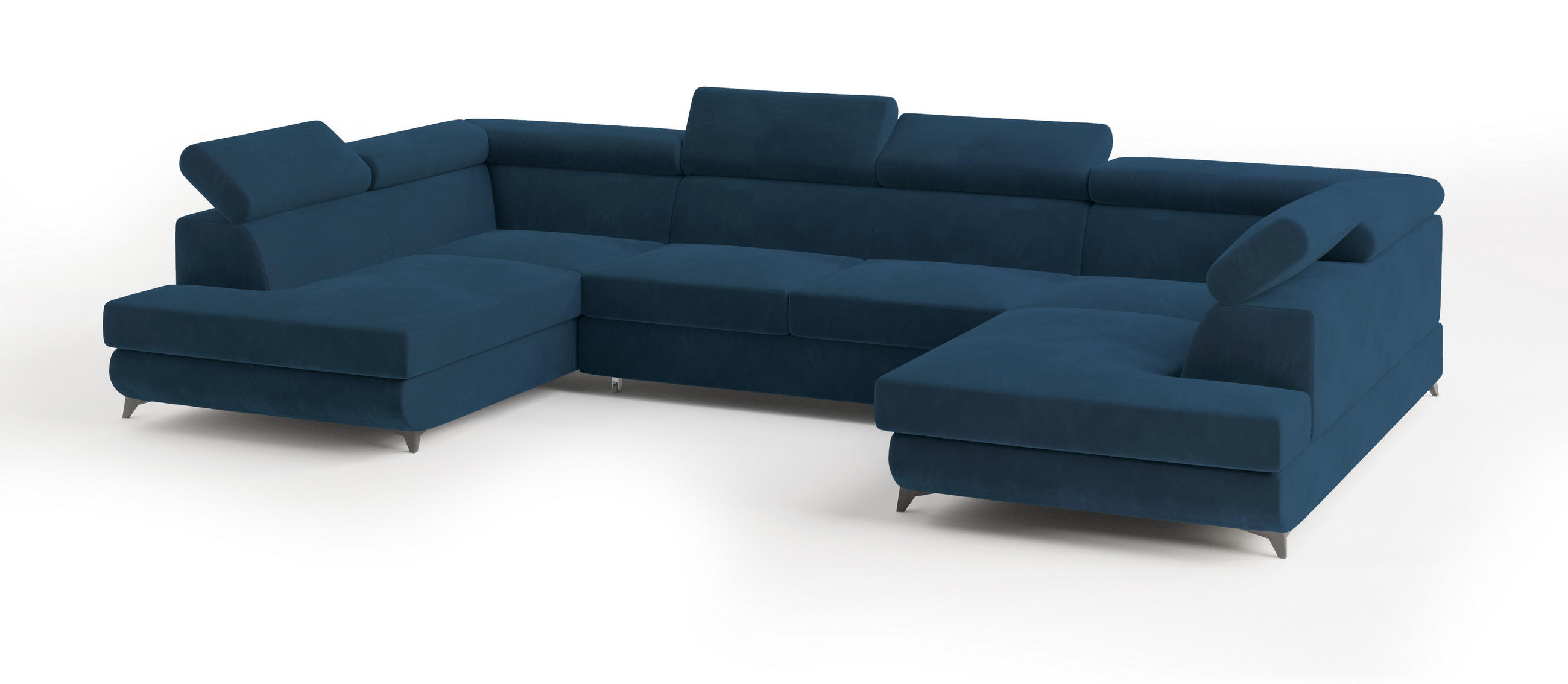 WOHNLANDSCHAFT VINTESSA Blau Velours-Stoff mit Schlaffunktion - Blau, Holz (323/89/190cm) - MASSENO