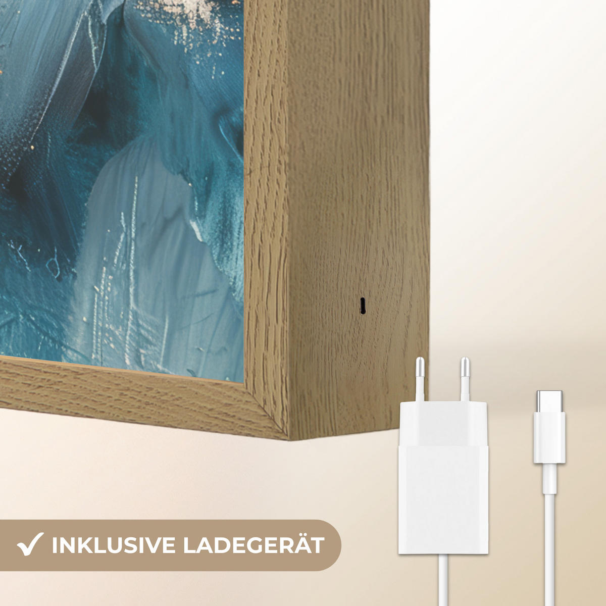 NÁSTĚNNÁ LAMPA S AKUMULÁTOREM Abstraktní - umění - zlatá - modrá 30x40 cm - tyrkysová, kompozitní dřevo (30/40/8cm) - OnlyWow
