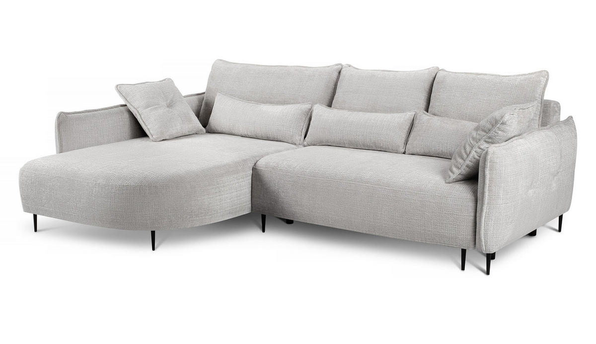 ECKSOFA Oblivio Hellgrau Chenille - Hellgrau/Schwarz, Textil/Metall (285/200cm) - Selsey