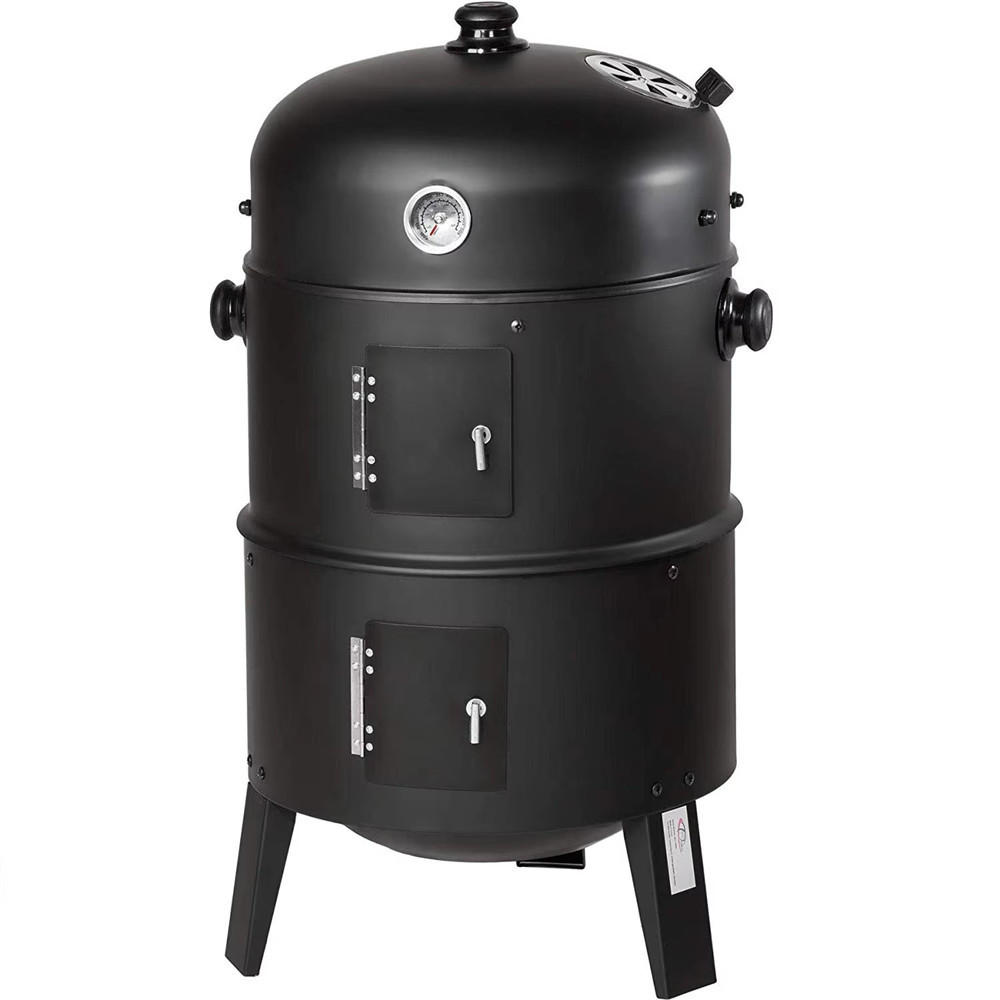 HOLZKOHLEGRILL Räucherfass Grill mit Thermometer BBQ - Schwarz, Metall (44.5/80cm) - Kaket