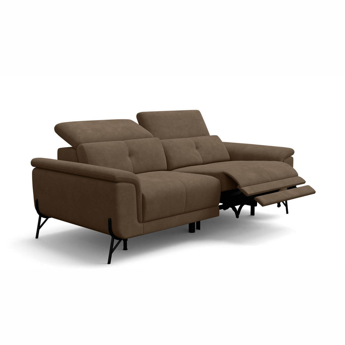 SOFA RELAX AVENA 3-Sitzer, brauner Veloursstoff - Schwarz/Braun, Holz/Textil (204/80/108cm) - Wozimo