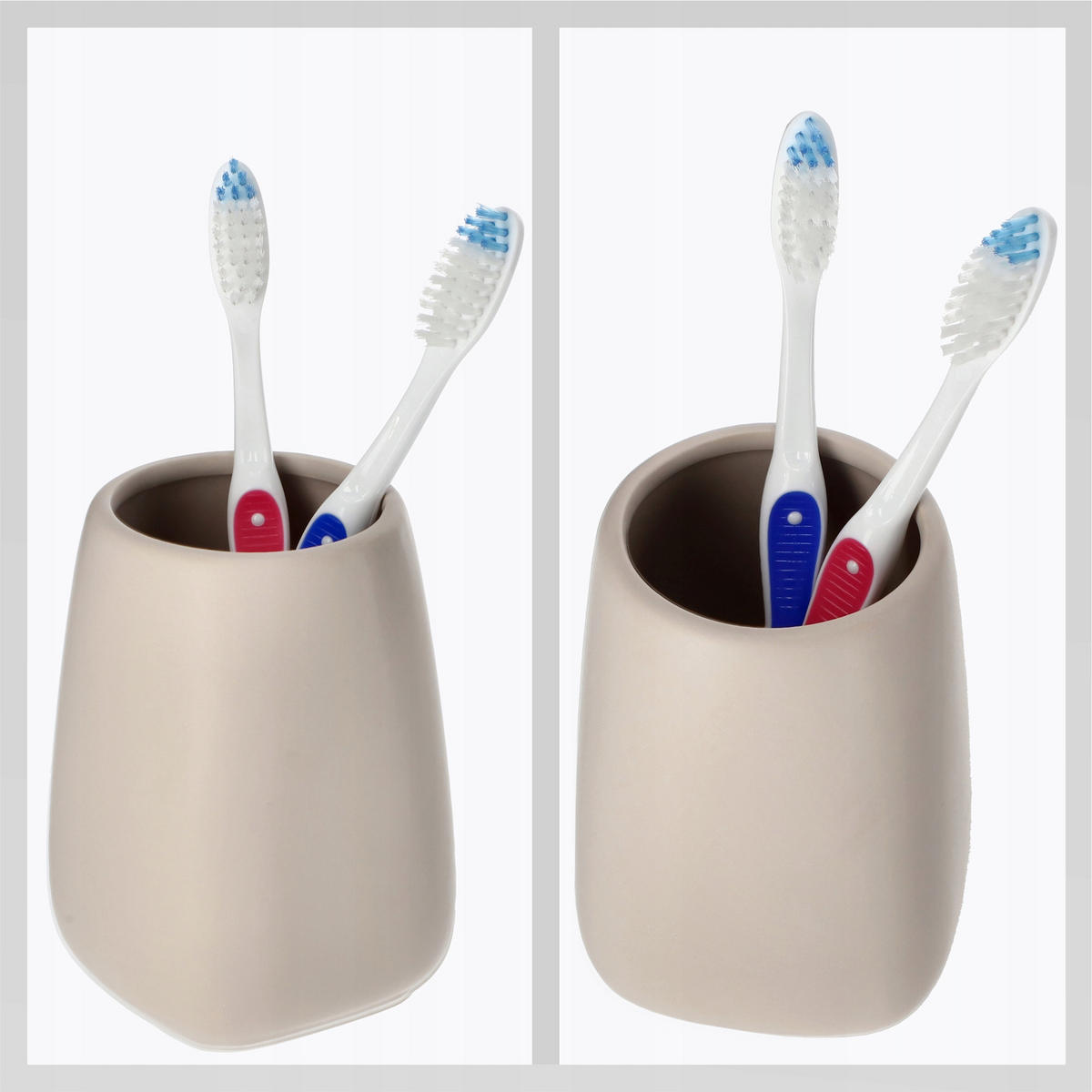 BADEZIMMERSET SEIFENSPENDER + Badezimmerbecher-Set, beige - Beige, Keramik (8/11cm) - KADAX