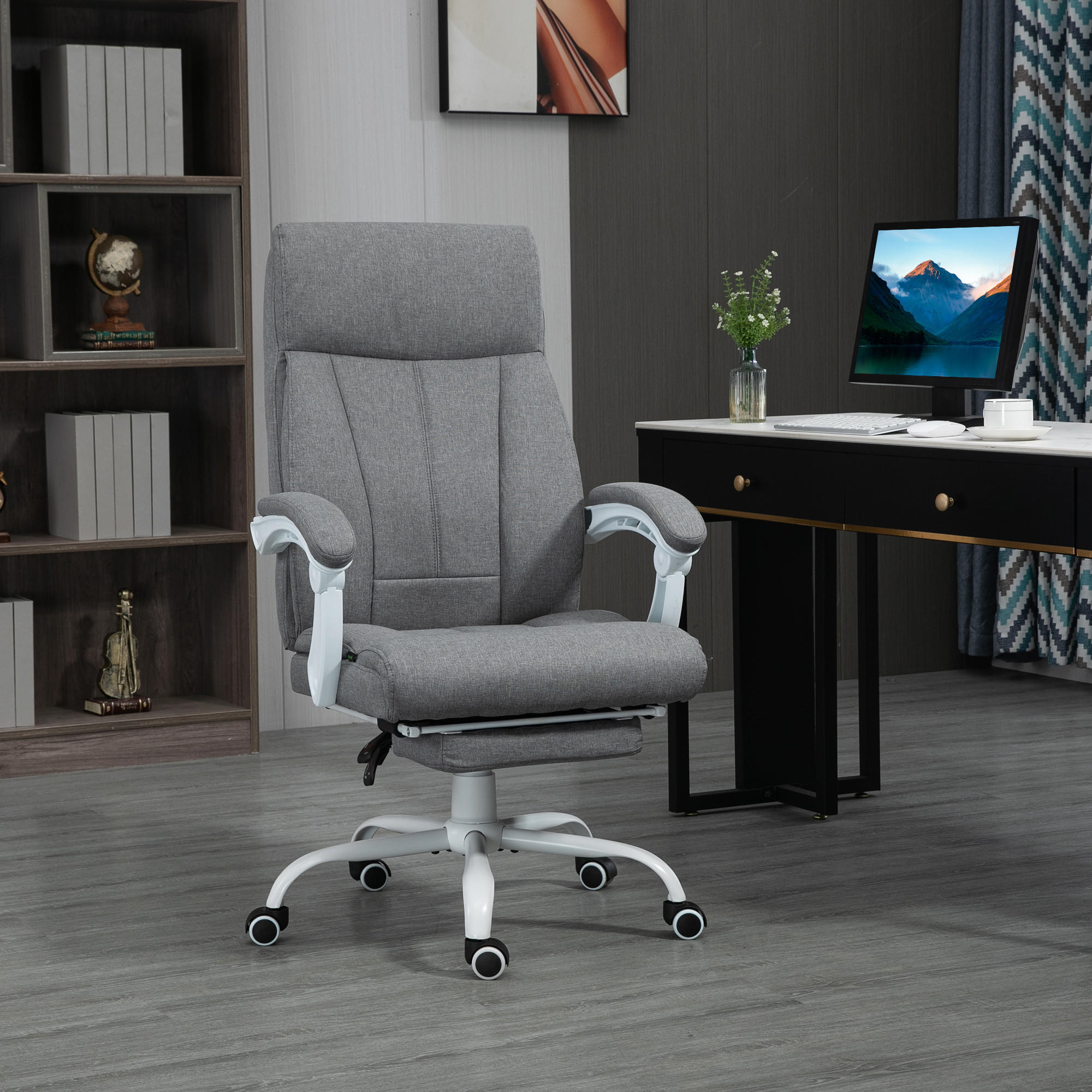 BÜROSTUHL, Ergonomischer Schreibtischstuhl mit Liegefunktion, Fußstütze Grau - Grau, Kunststoff (74/119/65cm) - Vinsetto